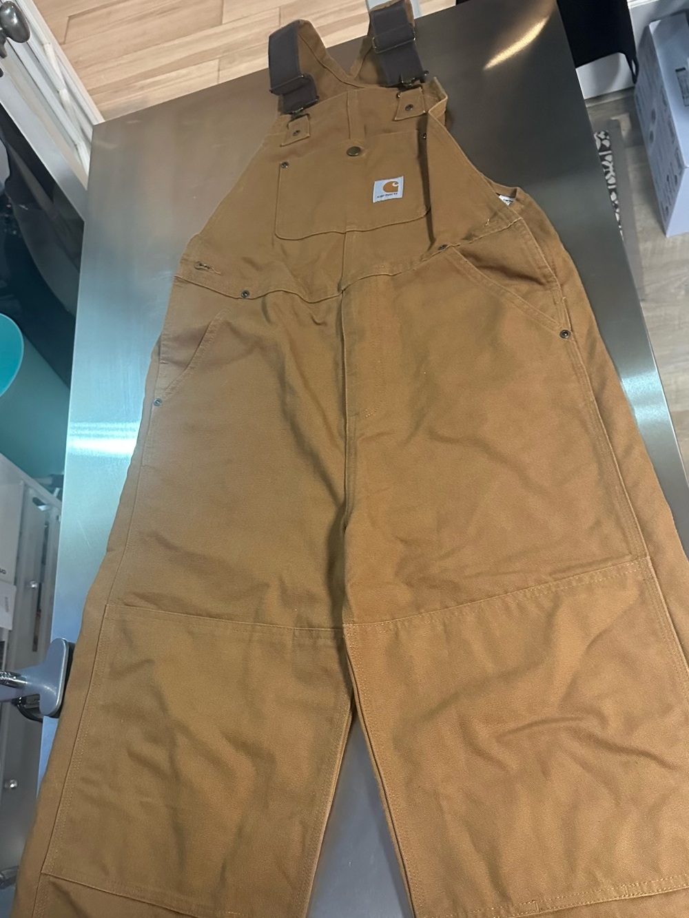 Carhartt Brown/Tan Duck Cargo Overalls - Men's Work Bibs